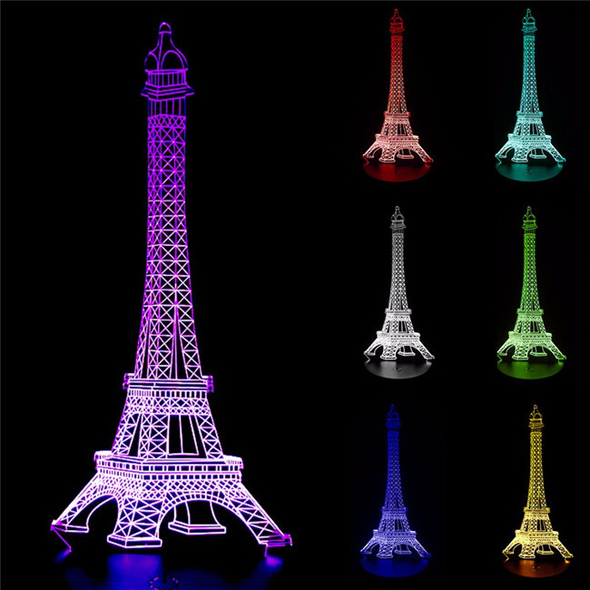 Eiffel Tower 3D illusion led night light acrylic optical custom lamp