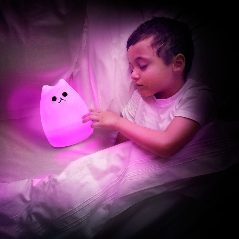 Fast Shipment Soft Cat Multicolor Silicone Baby Nursery Lamp LED Night Light