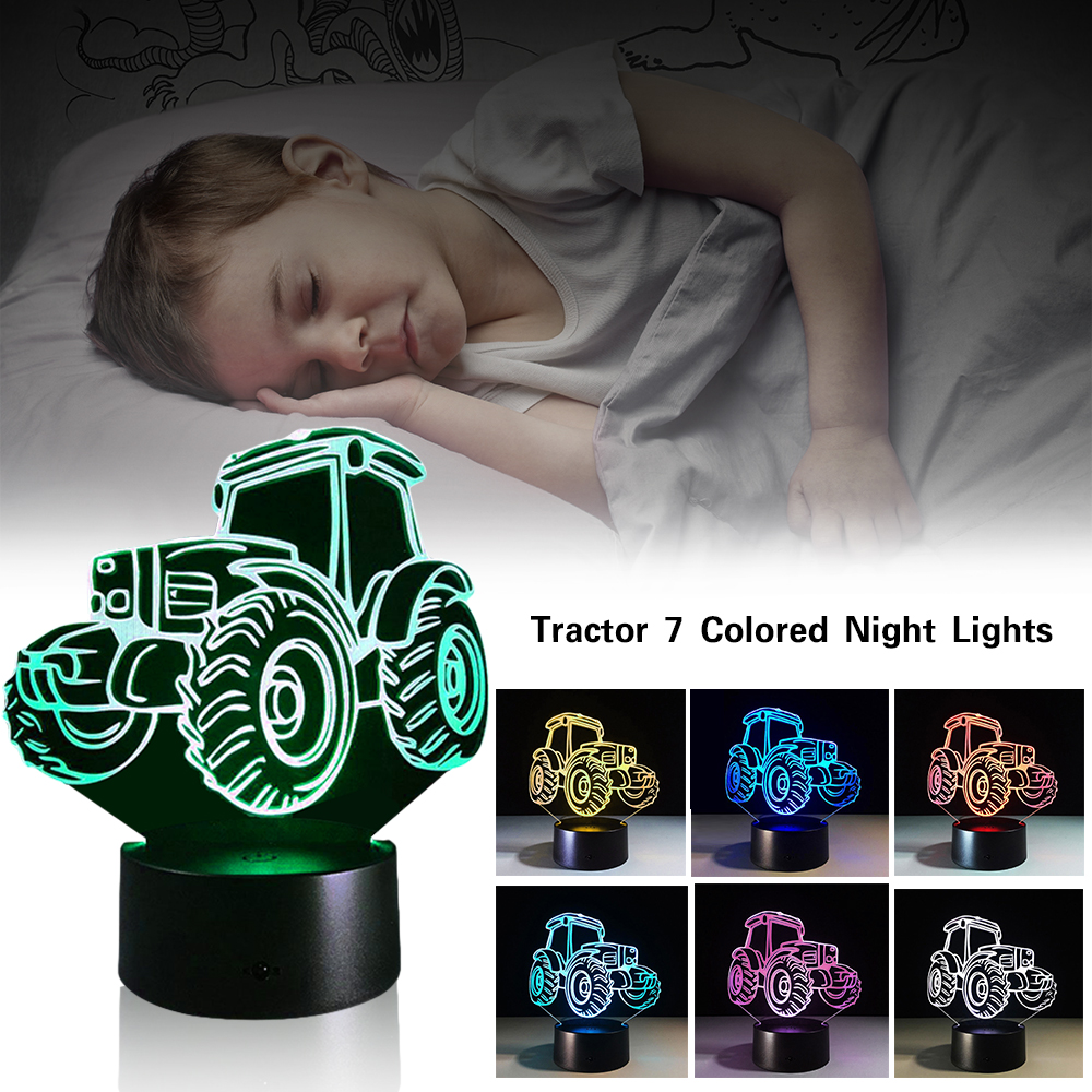 Creative Tractor Shaped 3D LED Desk Light Colorful Car Night Light Indoor Lighting Acrylic Table illusion Lamp