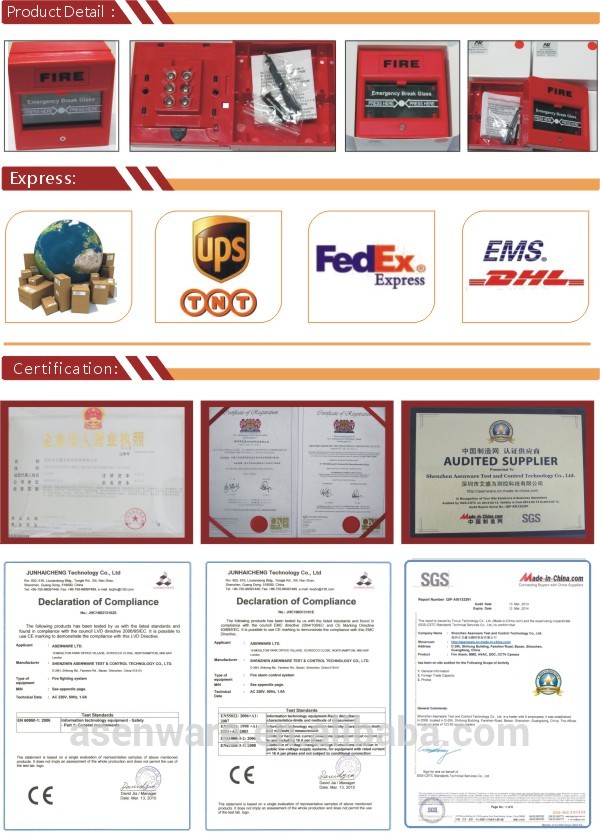 220VAC 50Hz Addressable Manual Call Point Fire Break Glass
