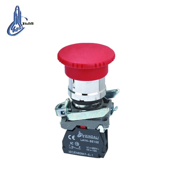 TUV Red Mushroom Cap push to exit button switch 1NO 1NC DPST Emergency Stop Push Button Switch AC 660V 10A LAY4-BC42