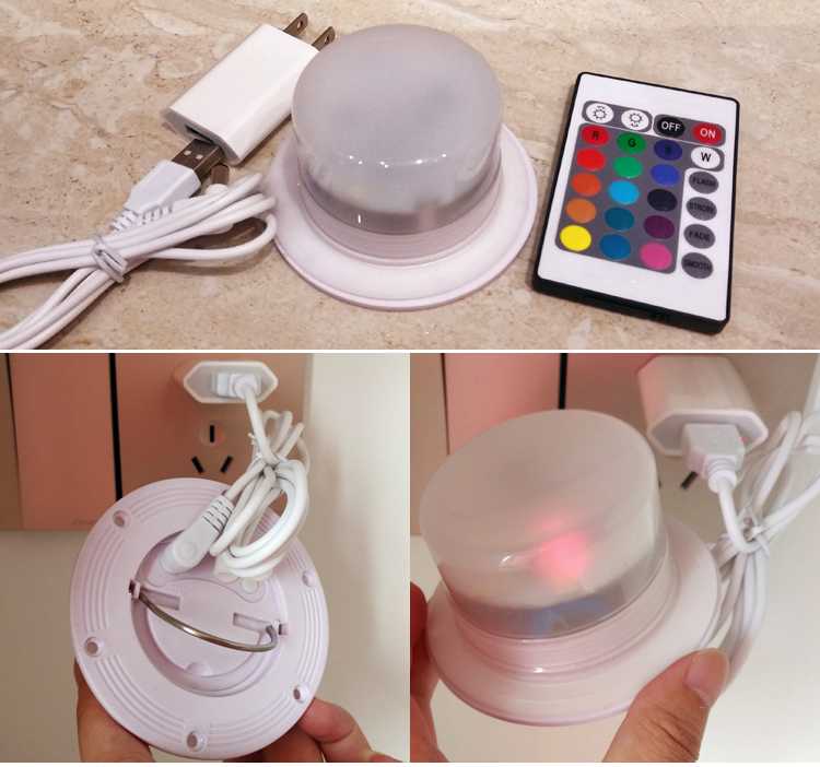 85mm rechargeable remote control waterproof IP68 small RGB Led decoration Light lamp