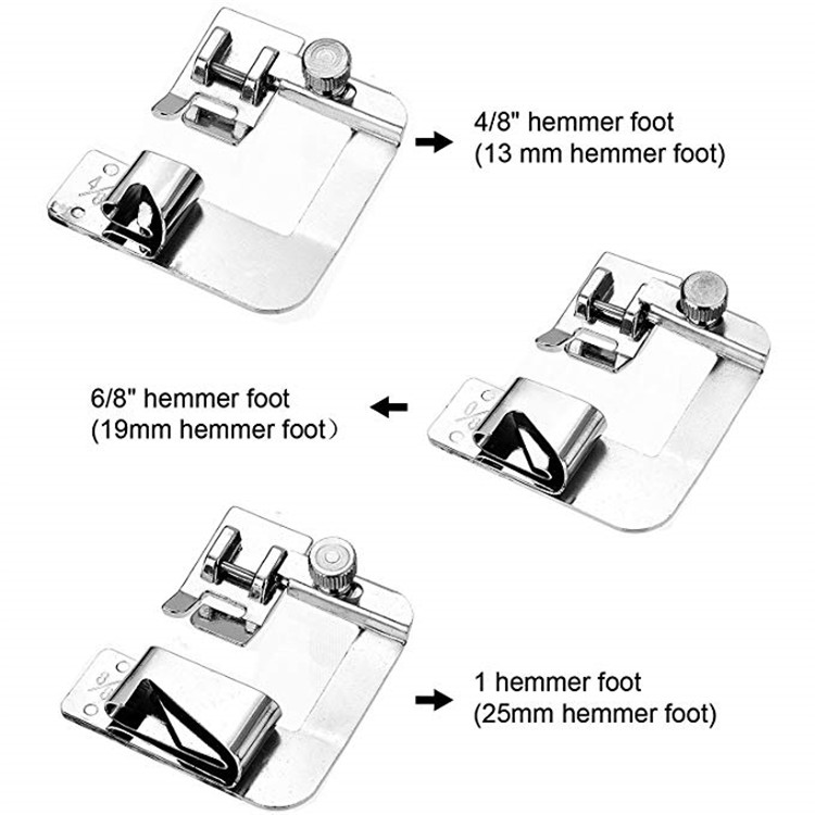 3 Sizes Rolled Hem Pressure Foot Sewing Machine Presser Foot Hemmer Foot Set (1/2 Inch, 3/4 Inch, 1 Inch) Fit for Most Low Shank