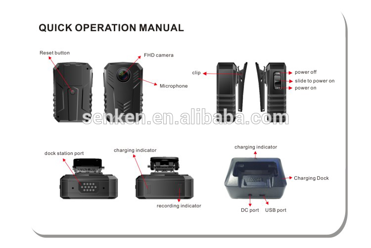 Senkenone year warranty small police body camera with built-in GPS and docking station