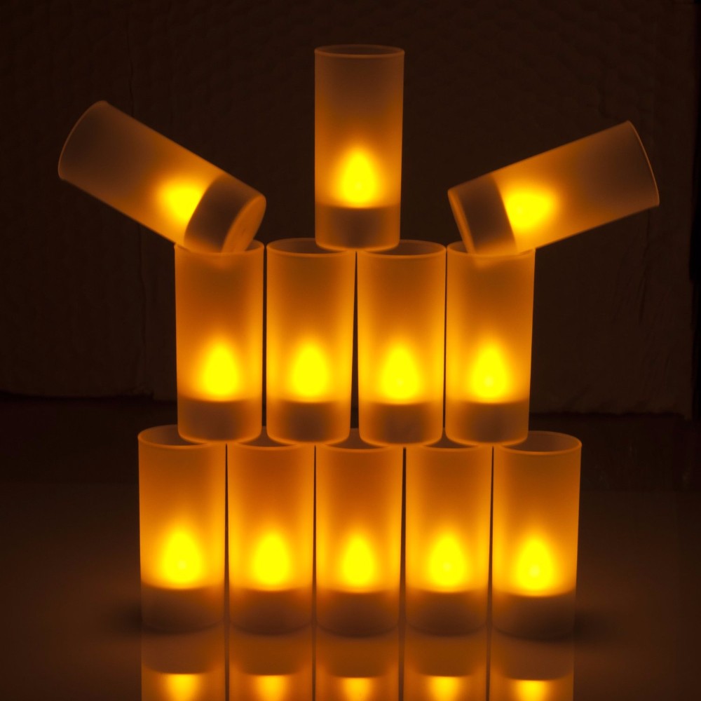 12 pcs LED Rechargeable Flameless Tea Light Candle set electric votives waxless safe romantic birthday wedding church bar decor