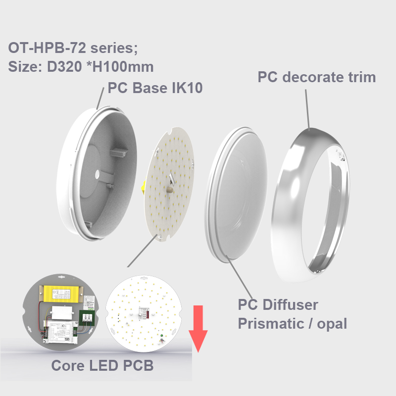 OT-HPB-72EMC Hot in UK Ni-Cd batteries backup emergency ip65 bulkhead light fitting