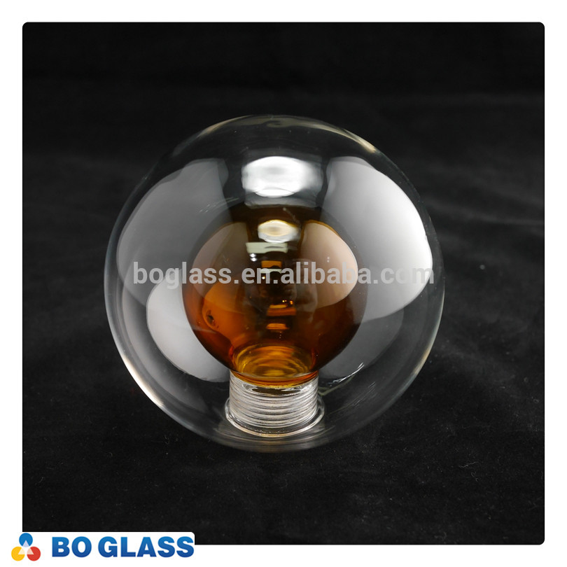 wholesale lighting factory party home decorative stained glass lamp shade double wall amber color glass lamp cover with screw