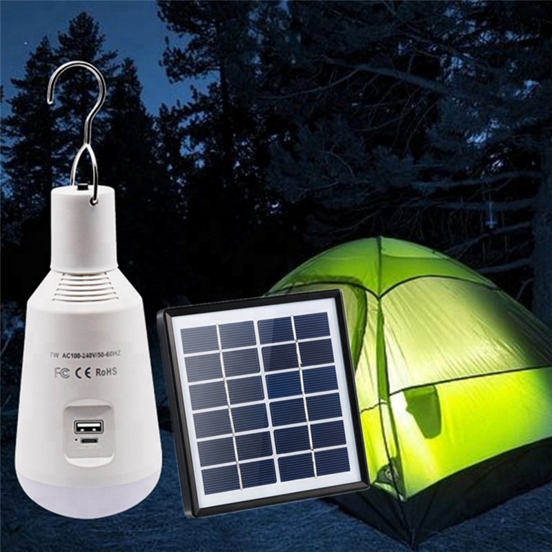 outdoor solar security torch light portable camping lantern 7w led solar rechargeable bulb with e27 base