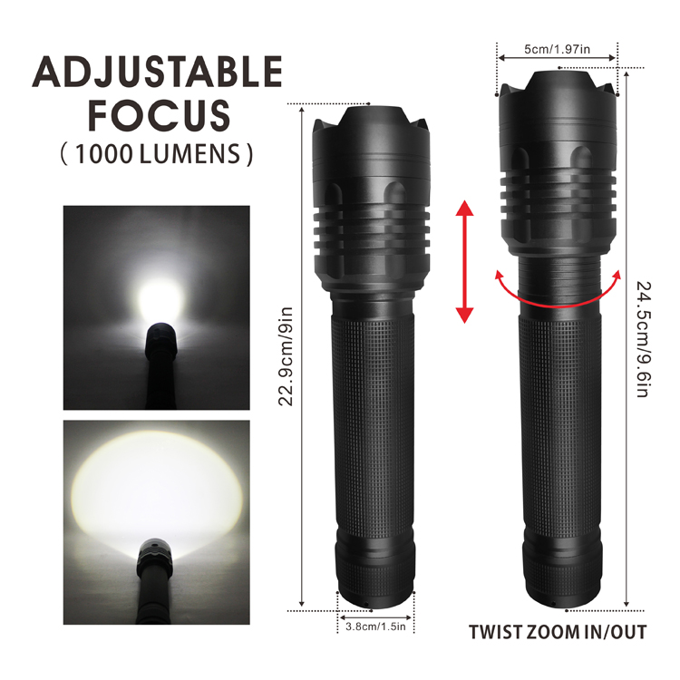 8W COB Led Zoomable 1000 Lumens Flashlight For mountaineering