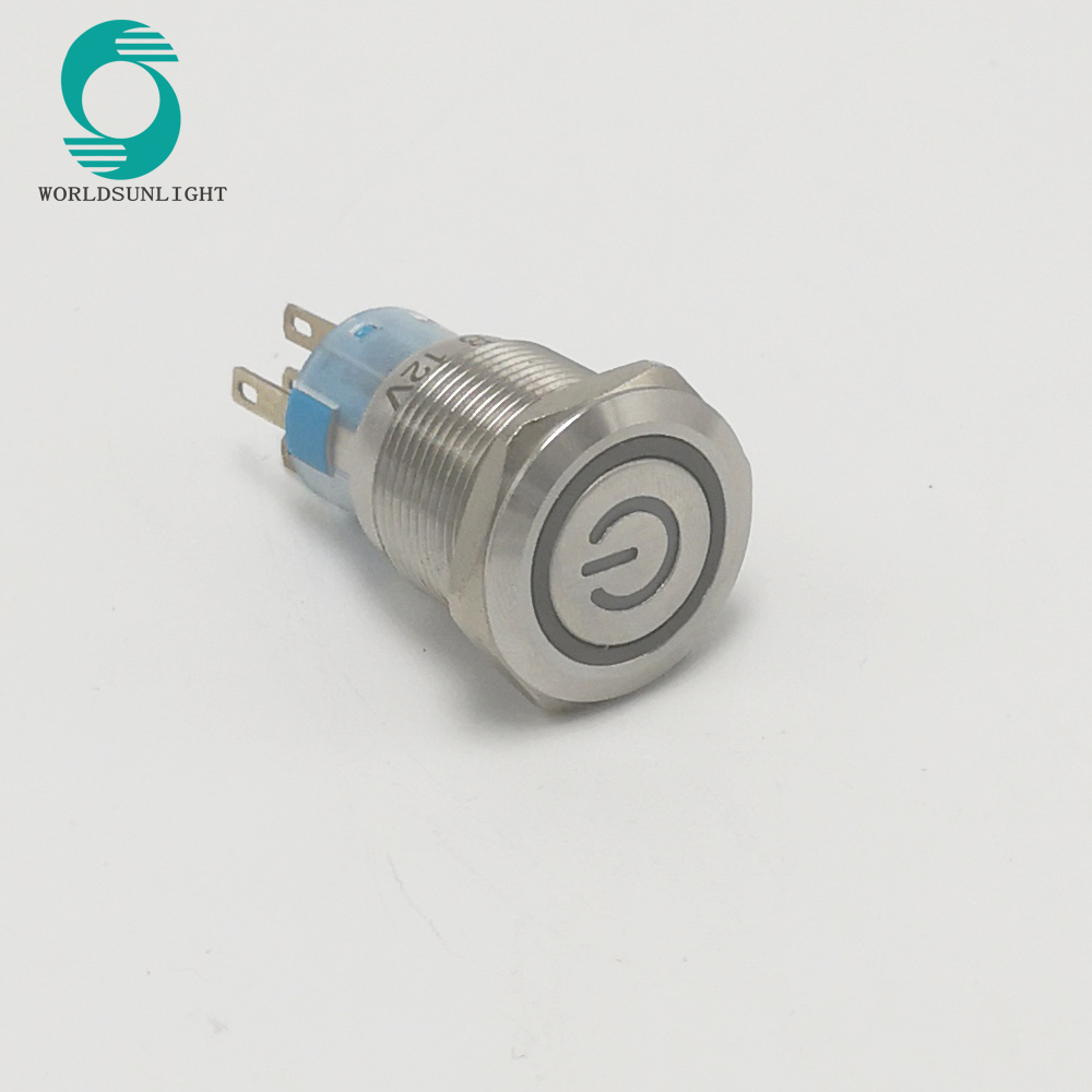 XL19S/F11L-24BP 19mm latching SPDT Power logo Blue Illuminated LED 24V Metal Flat Push Button Switch