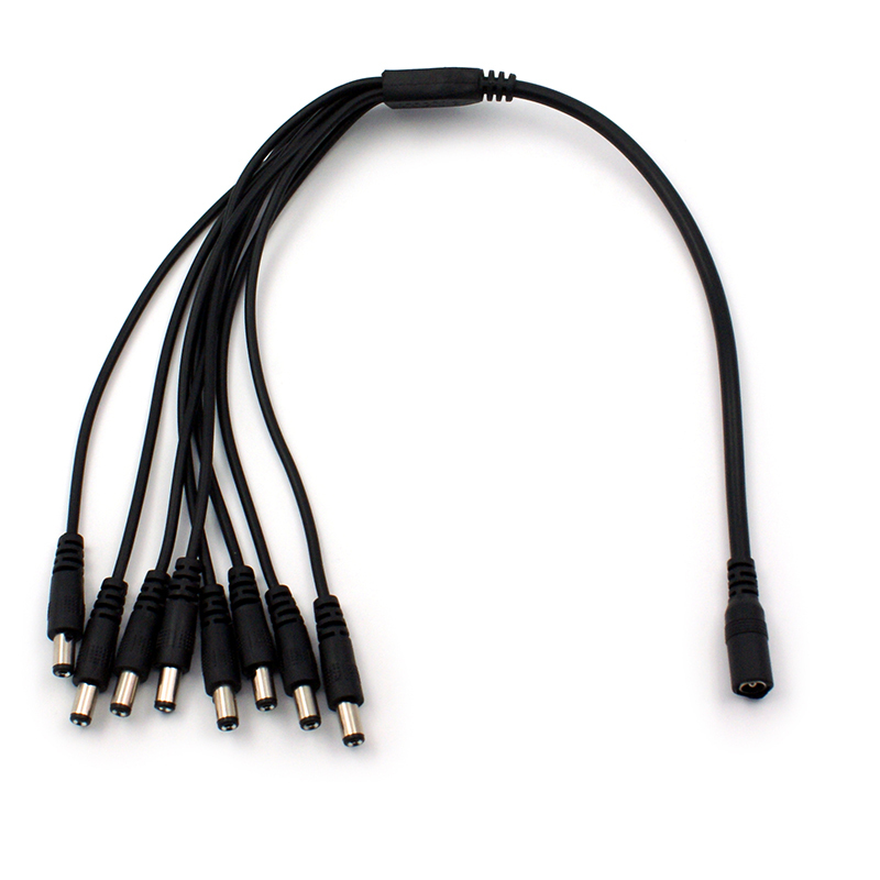 DC Power Jack 5.5x2.1mm DC Power Cable 1 Female to 8 Male Plug Splitter Adapter for Security CCTV Camera and LED Strip