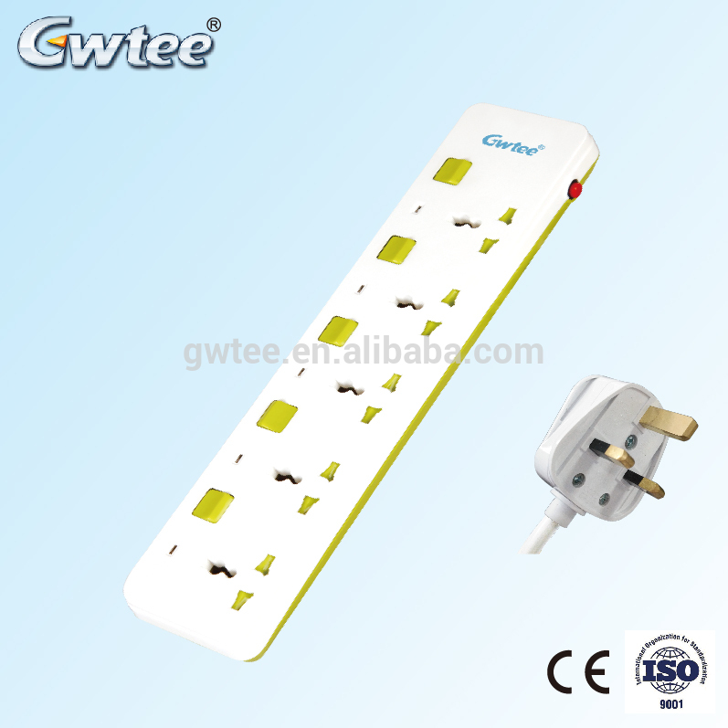 5 way outlet universal electrical overload socket with individual switches