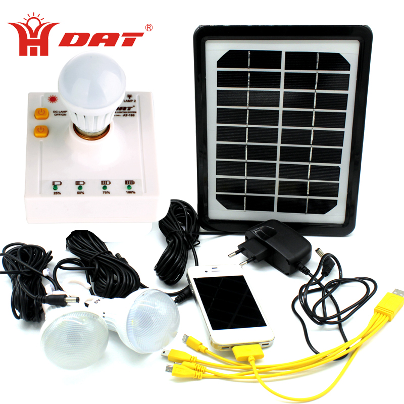 AT-188 Lithium rechargeable mini specification solar lighting system with mobile phone charging function home solar bulb