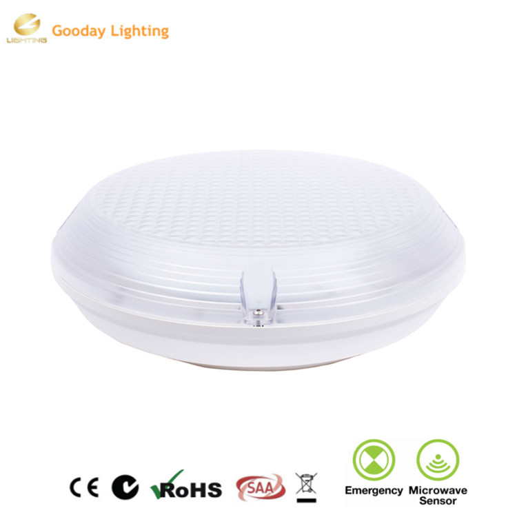 Factory price new design round led bulkhead 20w ceiling fitting automatic motion sensor day night emergency light