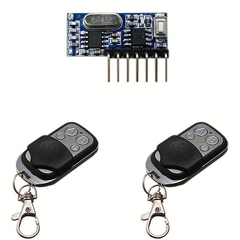 2pcs 433 Mhz Remote Control and 1pcs 433Mhz Wireless Receiver Learning Code 1527 Decoding Module 4Ch output With Learning Button