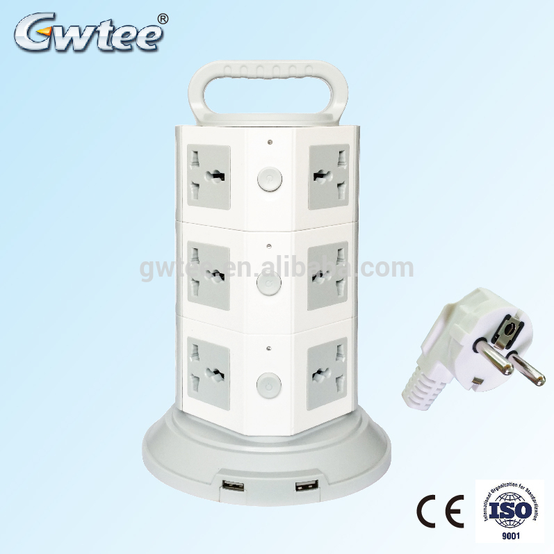 Tower extension socket with spike protector, vertical socket with usb