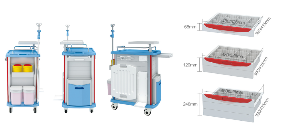 Hospital medication drug anesthesia emergency clinical trolley with CPR board