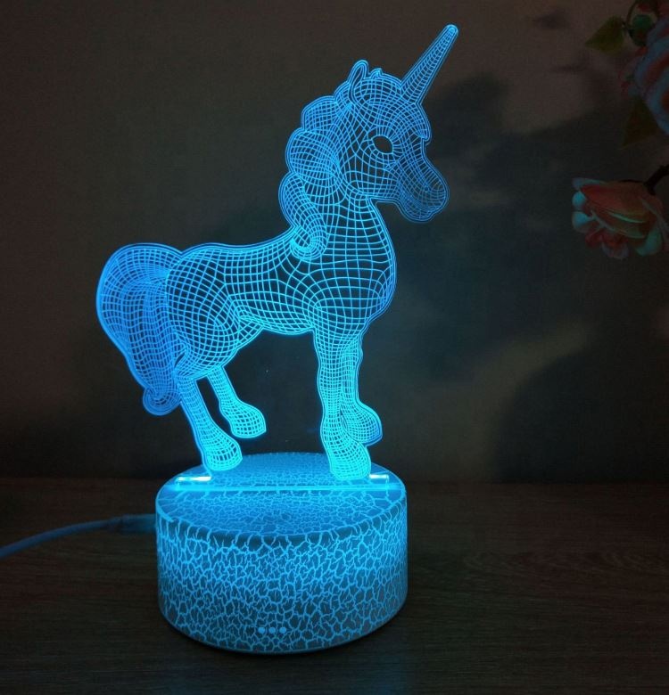 Optical LED night light creative dinosaur acrylic led lamp crack base 3d illusion night light