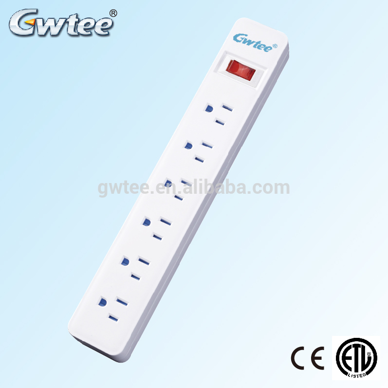 6 outlet USA Standard electrical power strip sockets with single switch