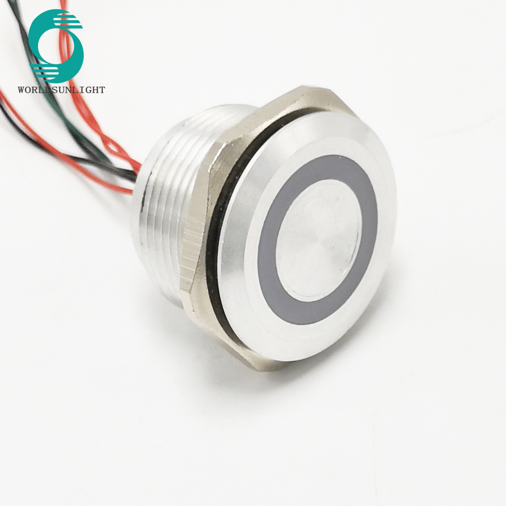 WS300RAFENOLR IP68 30mm Chamfer head ON-OFF latching Ring illuminated Stainless steel 12V piezo switch with wire