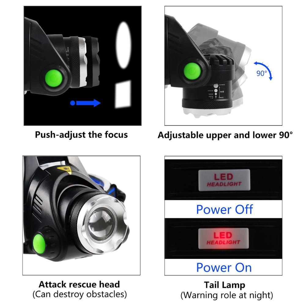 High power Camping  waterproof Headlamp Flashlight 1000 Lumen T6 18650 Rechargeable  solar OEM ODM LED Headlamp