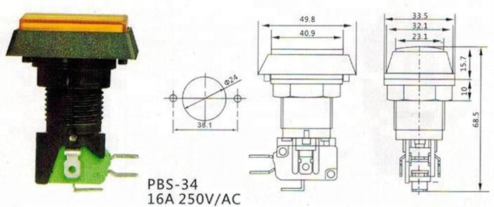 PBS-34 49.8*33.5mm Rectangle Arcade Push Button For Game Machine Accessories