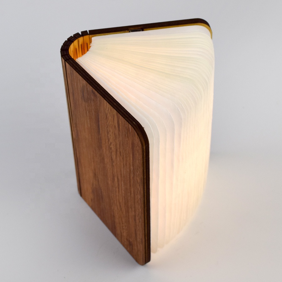 Medium Size Wooden Cover USB Charge Folding LED Book Lamp