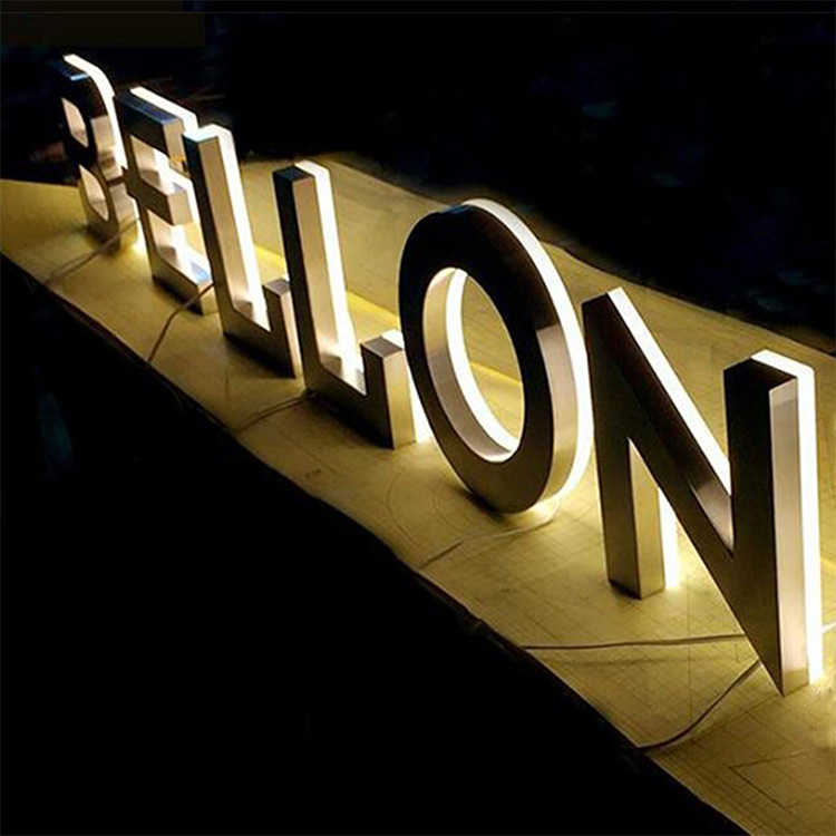 High brightness LED logo sign with  gold stainless steel letter for supermarket or coffee shop