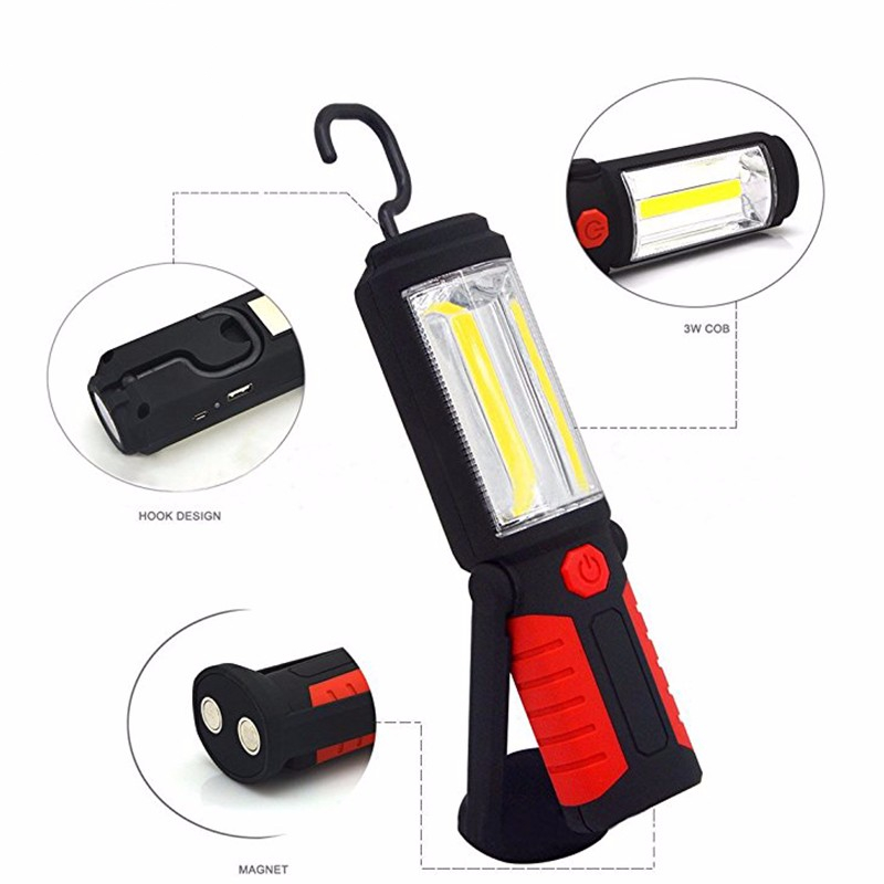 Portable Magnetic Rechargeable COB LED WorkLight Hand Torch Lamp For Outdoor Camping Hiking with Hanging Hook