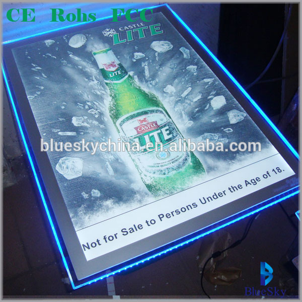 Super slim Acrylic Frameless led advertising LED light box advertising double side beer animated crystal led light box