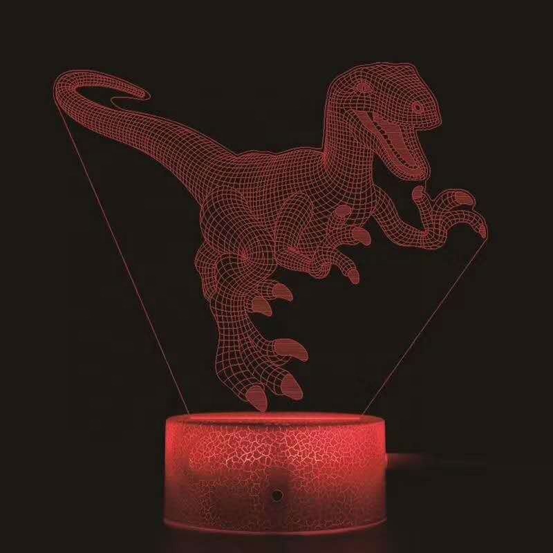 new design amazon hot sale white crack base dinosaur acrylic 3d led illusion night lamp