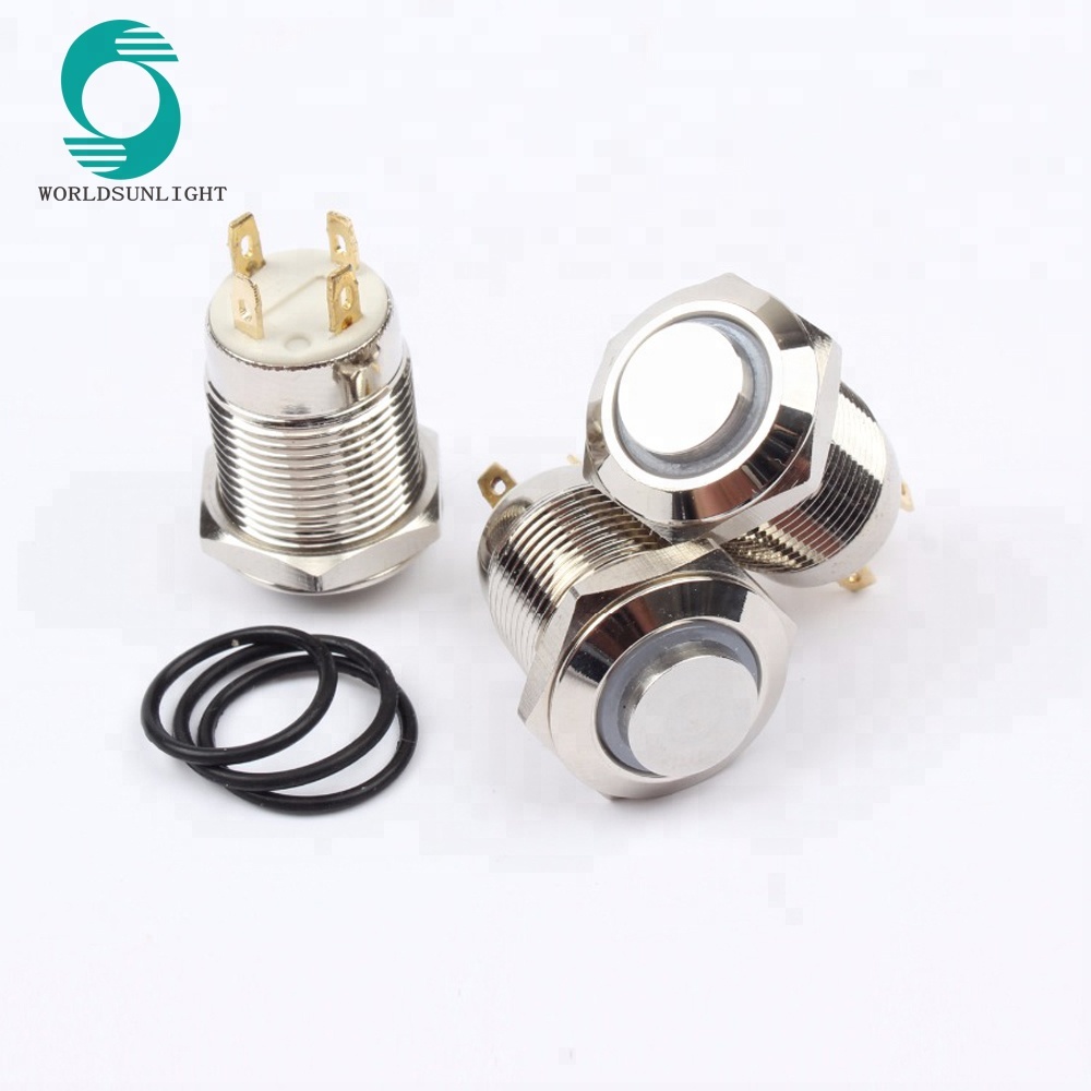 XL12N/HJ-12VBR 12mm 4 pins 12V blue led ring illuminated Momentary 1NO high flat head metal mini push button switch