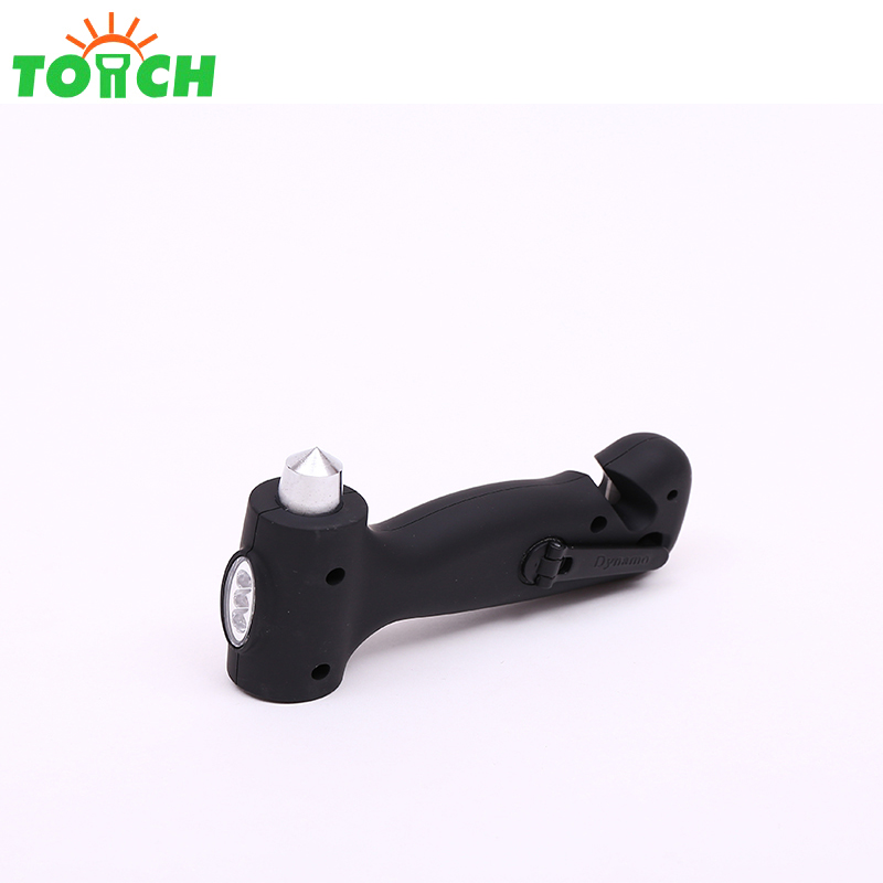 Hot sale 3 led hand cranking dynamo torch light with safety hammer for outdoor emergency lighting