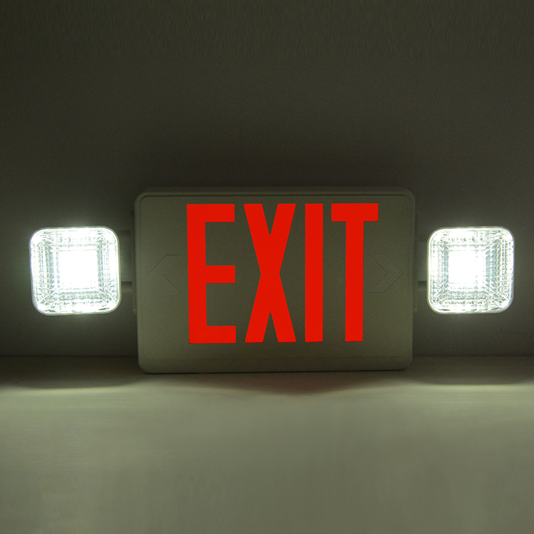 Wall mounted ABS housing green red led indicator double sided fire emergency light combo exit sign with battery backup