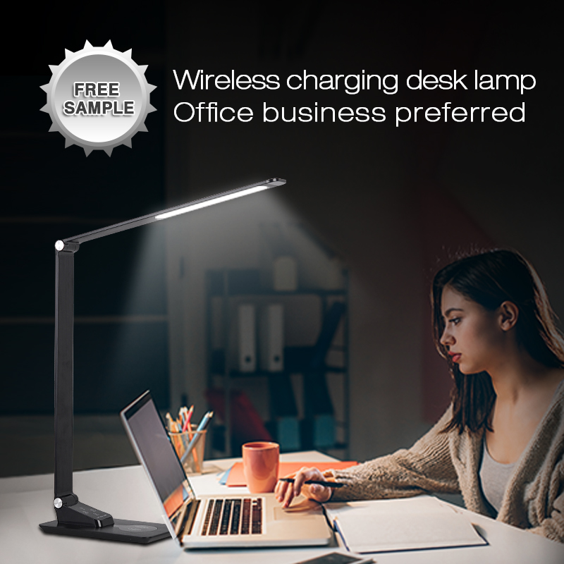 2019 hot sales metal high lux 10w led desk lamp dimmable office study wireless charger led lamp us