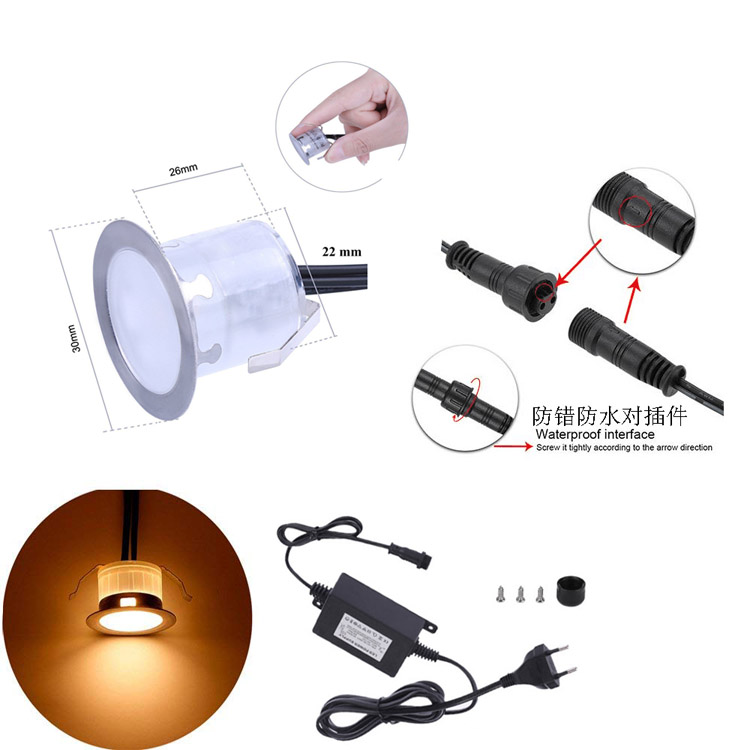 10 kits stainless steel 12v 0.6W 1w Outdoor Garden and Path Lights Recessed LED underground lights led deck light 0.6W