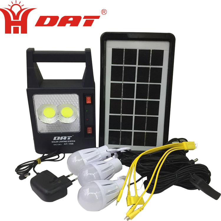 AT-168 DAT home solar lighting system kits  DC portable solar power system with 6v 4500mah lithium battery light