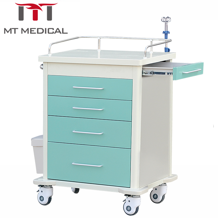 Popular ABS plastic steel hospital furniture mobile emergency crash trolley cart medical equipment