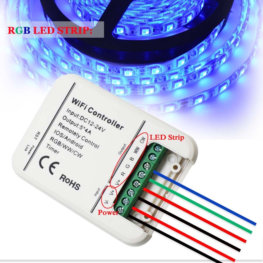DC12V 24V Wifi LED Controller RGB/RGBW/RGBWW 16 Million Colors Music and Timer Mode Wifi Control by IOS/Android Smartphone