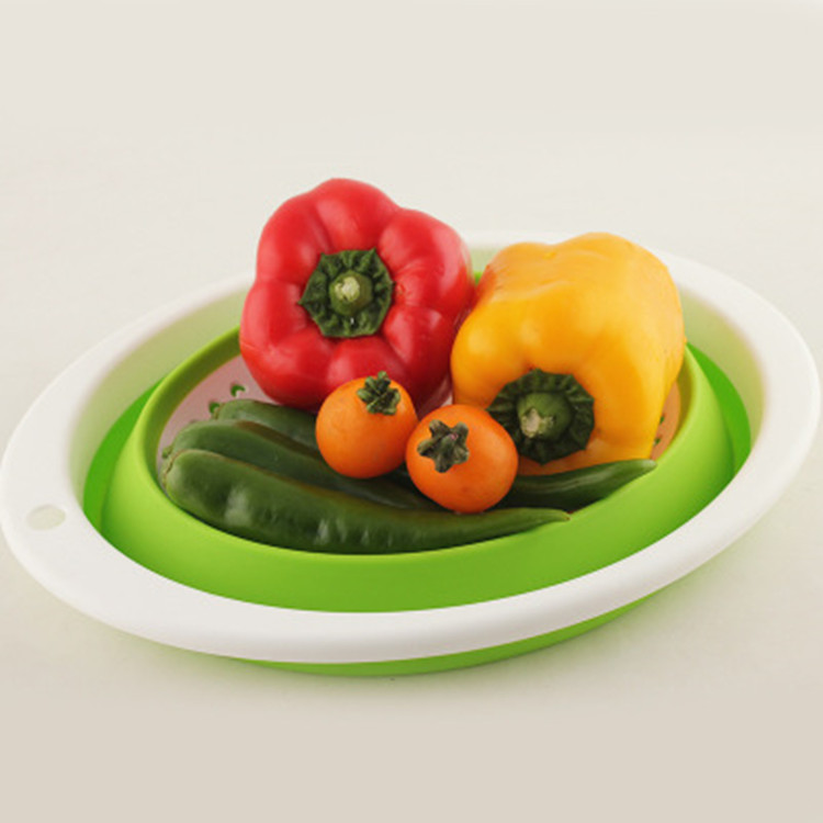 Round Foldable Drain Basket Plastic Fruit Filter Basket Multi-function Washing Dish Telescopic Basket