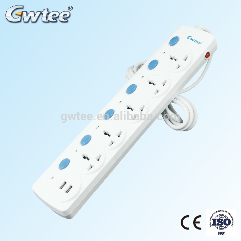 High quality multiple outlets CE universal power strip surge protector extension usb socket