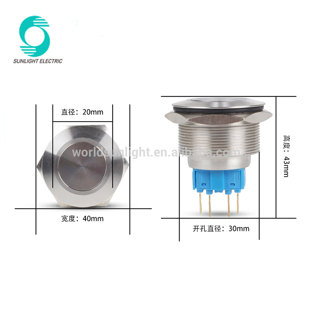 30mm non-illuminated flat head sdst 1NO 1NC momentary stainless steel push button switch