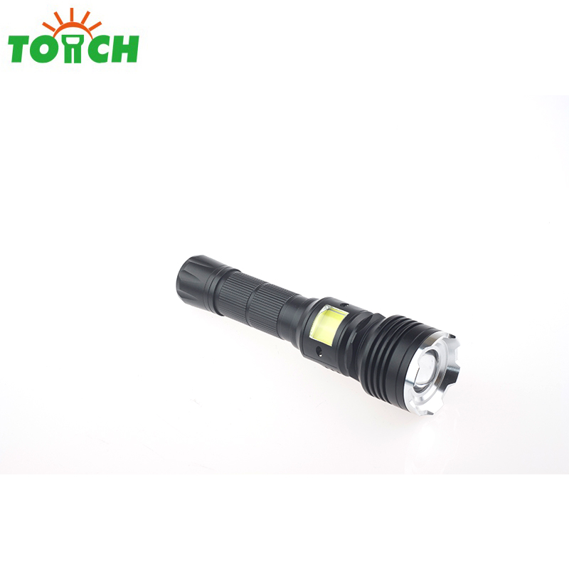 led rechargeable zoomable flashlight T6 tactical strong light hand torch with tail magnet