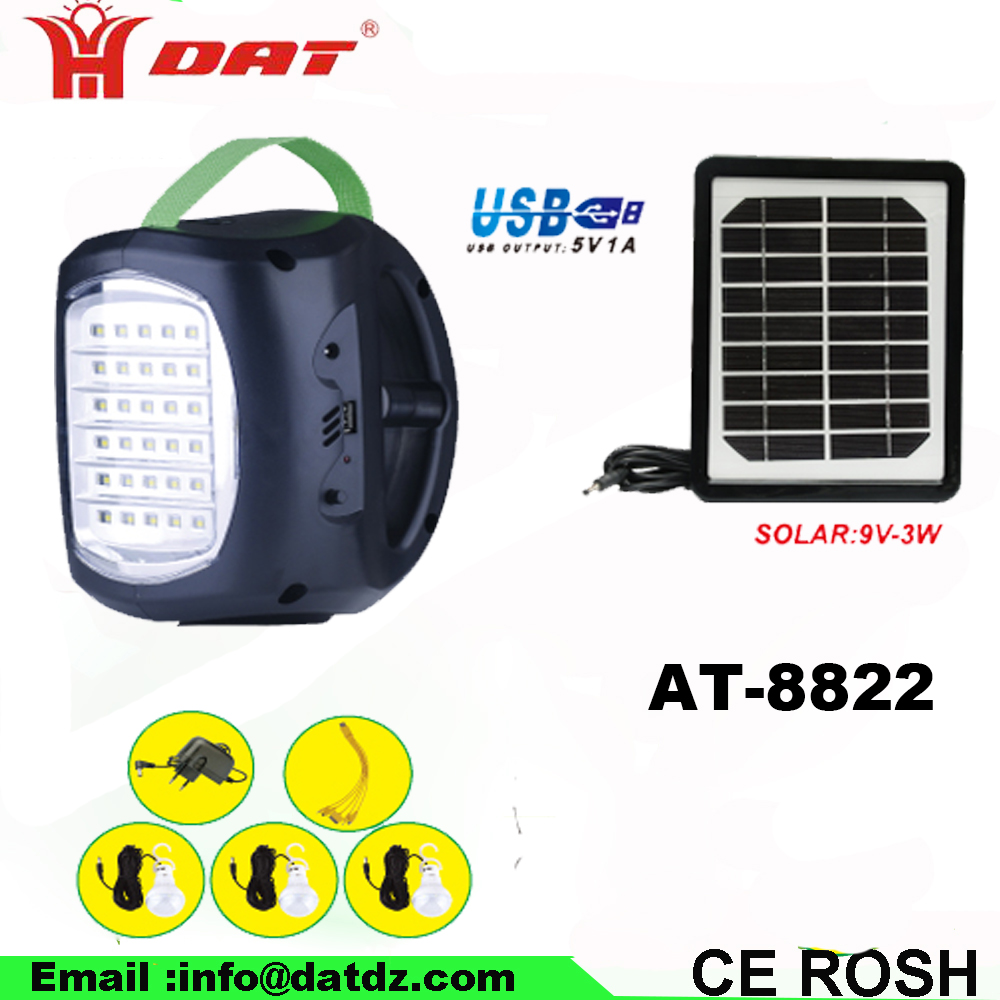 AT-8822 solar power  lighting system kits with 3 bulbs  rechargeable emergency light