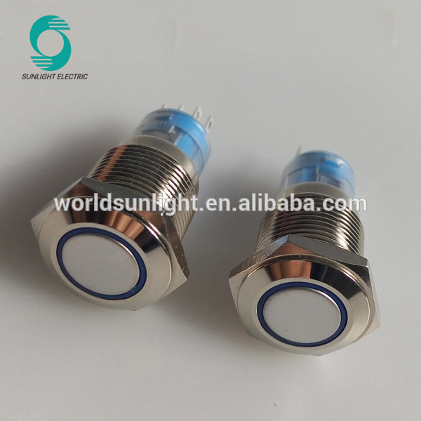 IP67 16mm illuminated momentary or latching waterproof stainless steel metal pushbutton switch