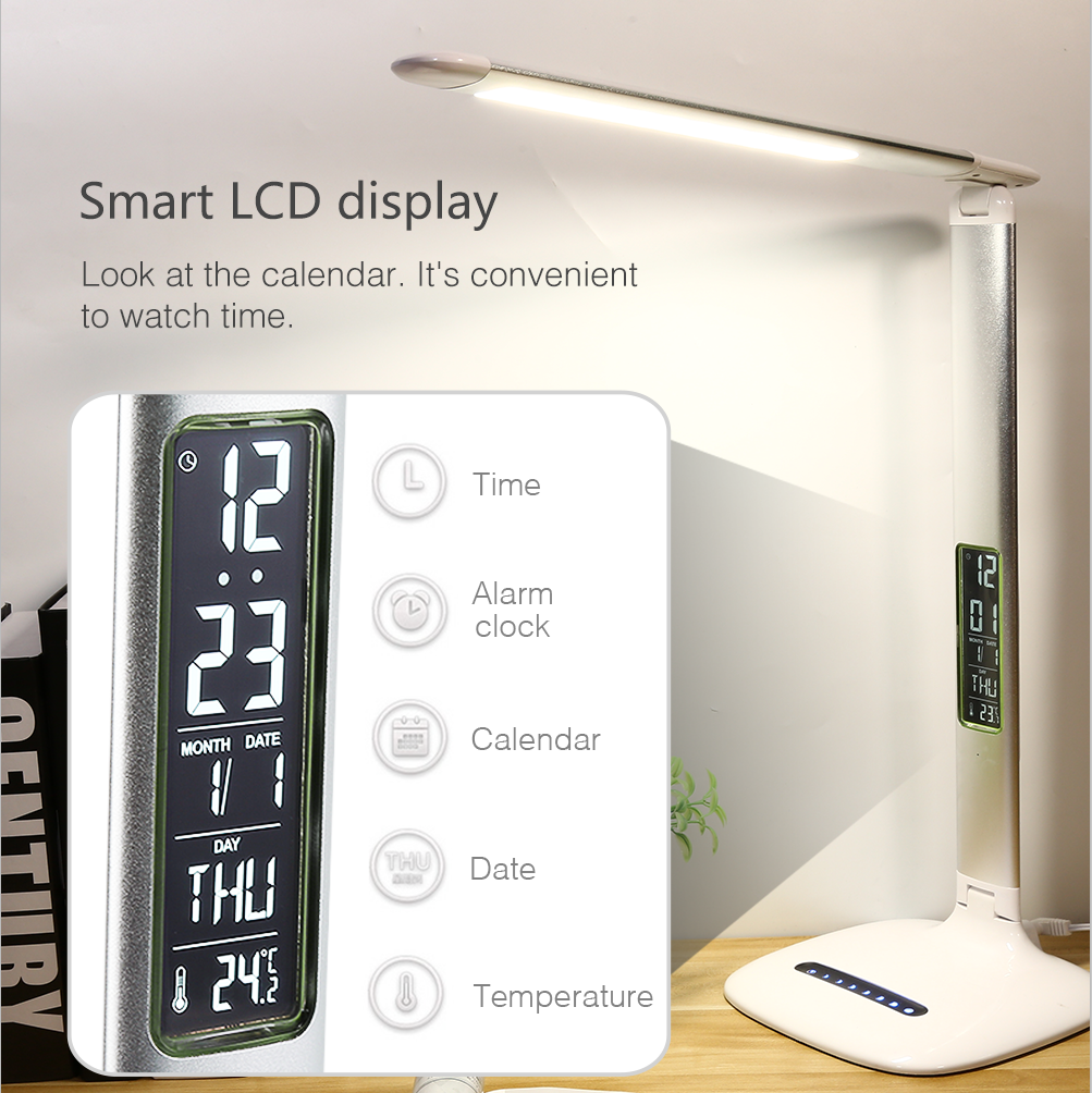 Free sample sliding dimming 12v 10w smart lcd display Led study table lamp for reading