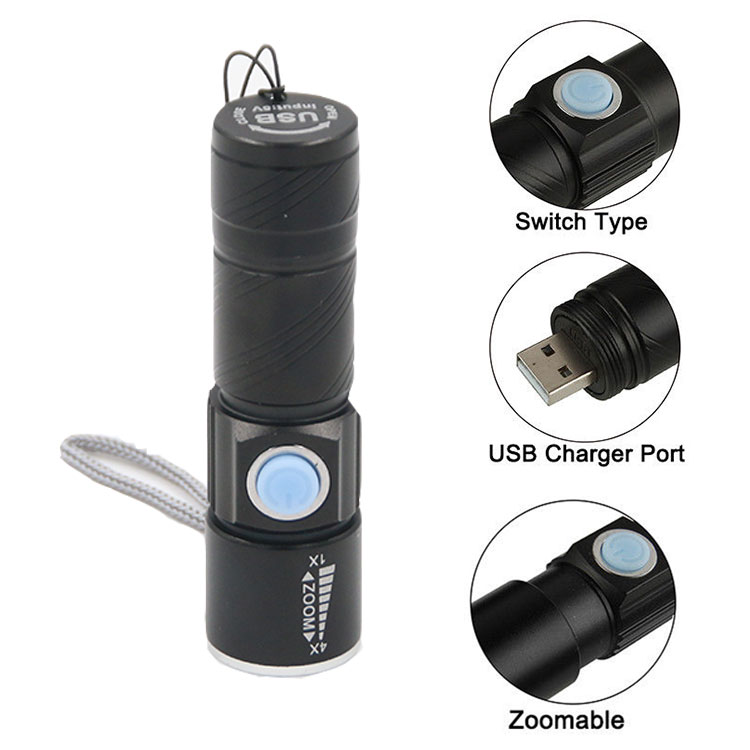 Multifunctional Portable mini USB LED Flashlight Torch Rechargeable Light