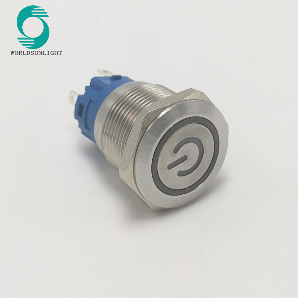 XL19S/F11L-BP 19mm SPDT ON-OFF Blue LED illuminated self Locking latching Stainless Steel Push button Switch