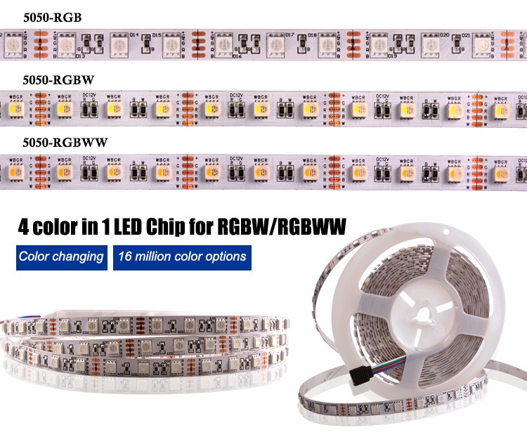 16.5FT SMD 5050 RGB white Waterproof 300 LED Flexible 3M Tape Strip Light DC12V