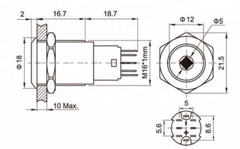 16mm Latching illuminated Stainless Steel Metal WaterProof Flat Push Button Switch With Horn logo